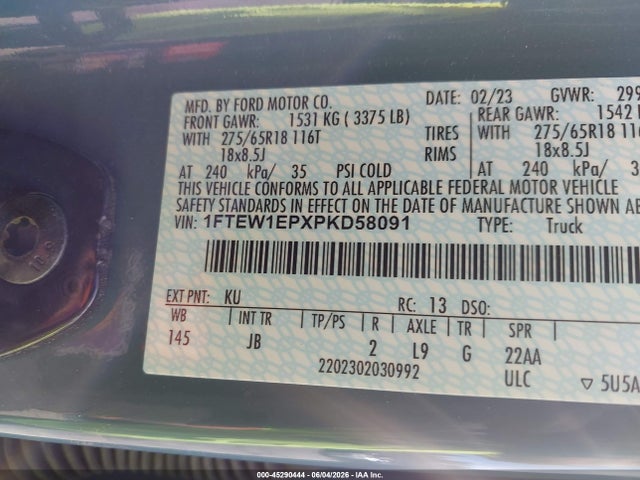 Продаж на аукціоні авто 2023 Ford F-150 Xl, vin: 1FTEW1EPXPKD58091, номер лоту: 45290444