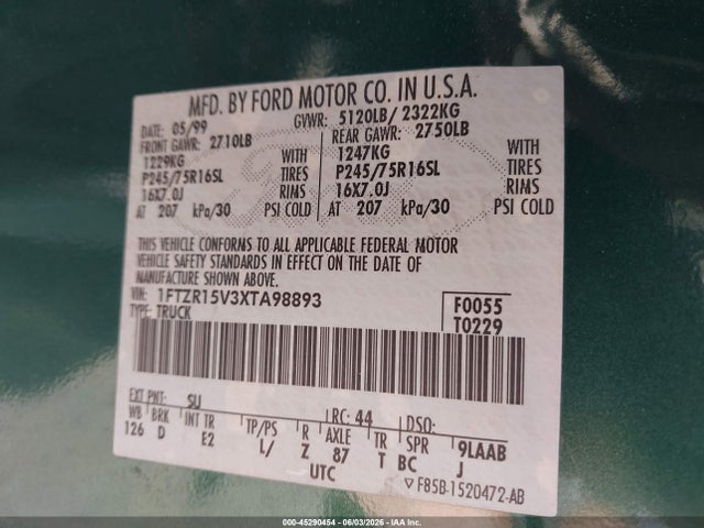 Продаж на аукціоні авто 1999 Ford Ranger Xl/xlt, vin: 1FTZR15V3XTA98893, номер лоту: 45290454