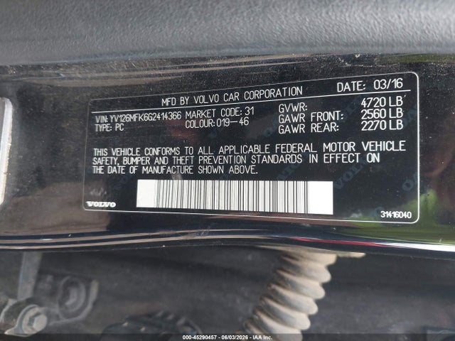 Aukcja sprzedaży 2016 Volvo S60 T5 Drive-e Premier, vin: YV126MFK6G2414366, numer aukcji: 45290457