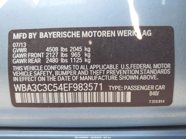 Продажа на аукционе авто 2014 Bmw 320i Xdrive, vin: WBA3C3C54EF983571, номер лота: 45290497