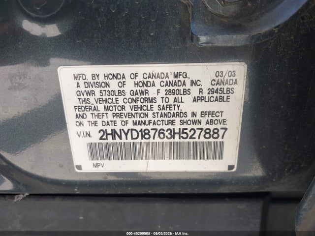 Продаж на аукціоні авто 2003 Acura Mdx, vin: 2HNYD18763H527887, номер лоту: 45290505