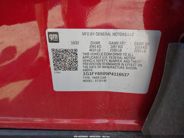 1G1FY6S09P4116537 Chevrolet Bolt Euv Fwd Lt