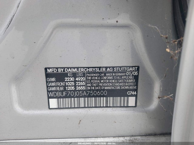 45290521 :رقم المزاد ، WDBUF70J05A750600 vin ، 2005 Mercedes-benz E 500 مزاد بيع