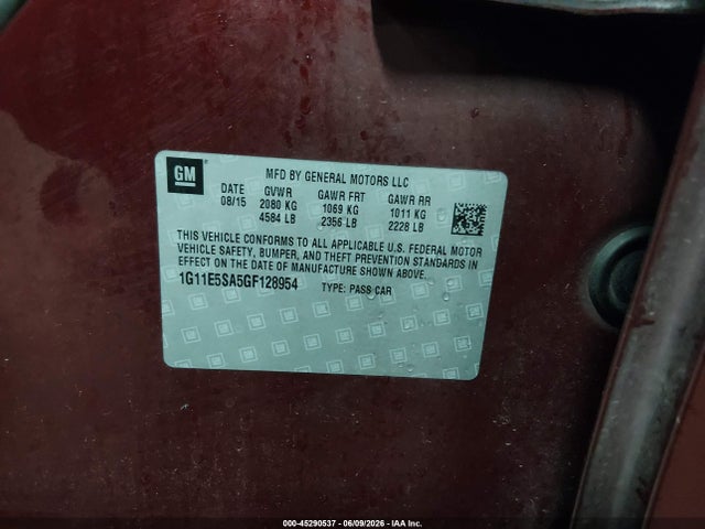 Aukcja sprzedaży 2016 Chevrolet Malibu Limited Ltz, vin: 1G11E5SA5GF128954, numer aukcji: 45290537