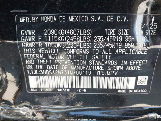 Продаж на аукціоні авто 2026 Acura Adx A-spec With Advance, vin: 3HDSA2H73TM700419, номер лоту: 45290540