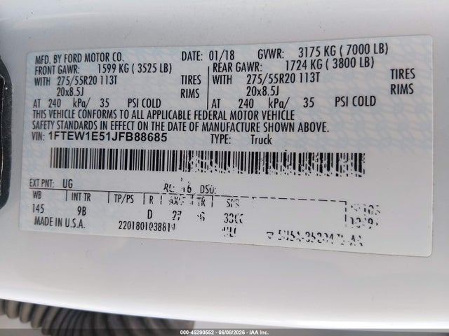 Ford F-150 Platinum 2018 1FTEW1E51JFB88685 Image 9