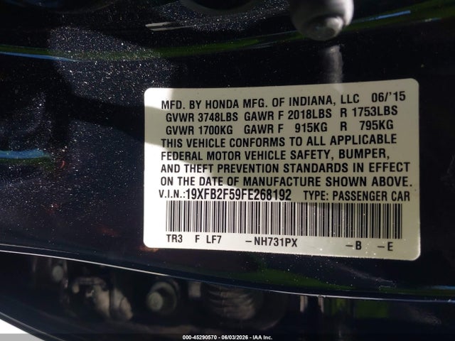 Honda Civic Lx 2015 19XFB2F59FE268192 Image 9