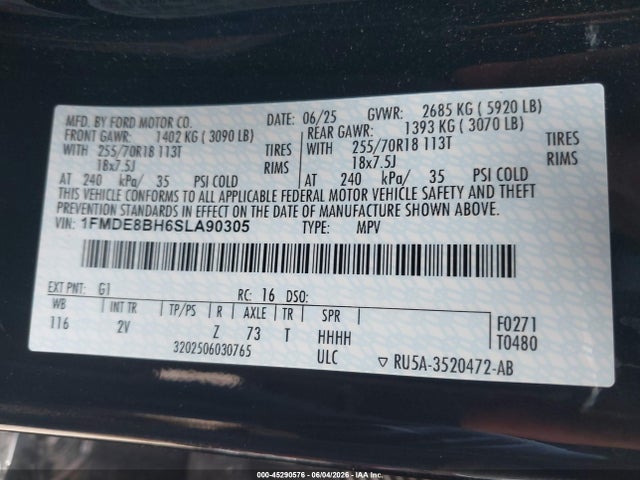 45290576 :رقم المزاد ، 1FMDE8BH6SLA90305 vin ، 2025 Ford Bronco Outer Banks مزاد بيع