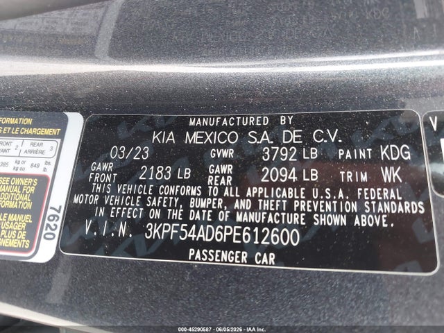 Продаж на аукціоні авто 2023 Kia Forte Gt-line, vin: 3KPF54AD6PE612600, номер лоту: 45290587