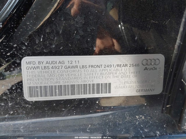 Продаж на аукціоні авто 2012 Audi A4 2.0t Premium, vin: WAUKFAFL7CN017784, номер лоту: 45290592
