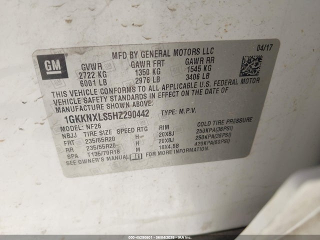 45290601 :رقم المزاد ، 1GKKNXLS5HZ290442 vin ، 2017 Gmc Acadia Denali مزاد بيع