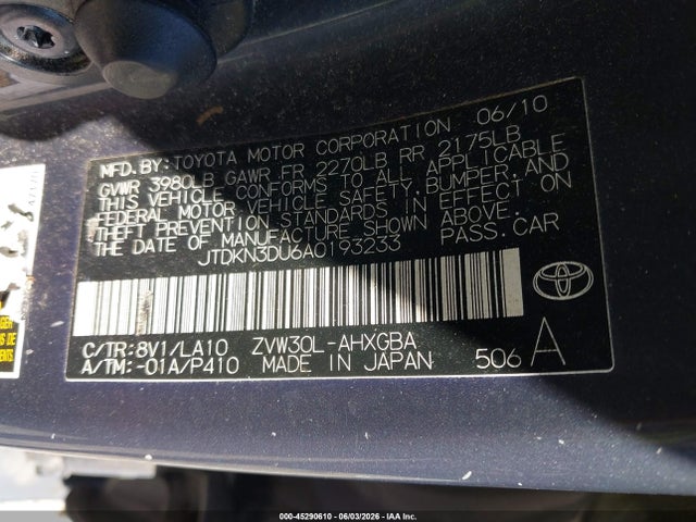 Aukcja sprzedaży 2010 Toyota Prius Iv, vin: JTDKN3DU6A0193233, numer aukcji: 45290610