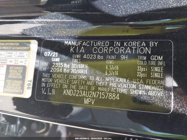 Aukcja sprzedaży 2022 Kia Soul Lx, vin: KNDJ23AU2N7157884, numer aukcji: 45290612