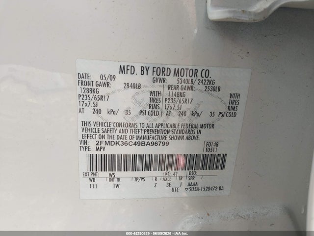 Продаж на аукціоні авто 2009 Ford Edge Se, vin: 2FMDK36C49BA96799, номер лоту: 45290629