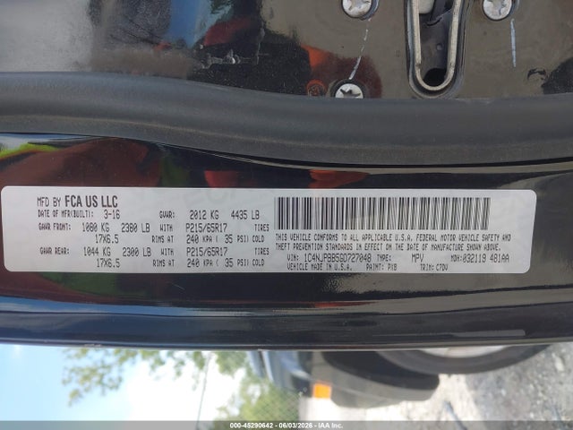 2016 Jeep Patriot Sport მანქანა იყიდება აუქციონზე, vin: 1C4NJPBB5GD727048, აუქციონის ნომერი: 45290642