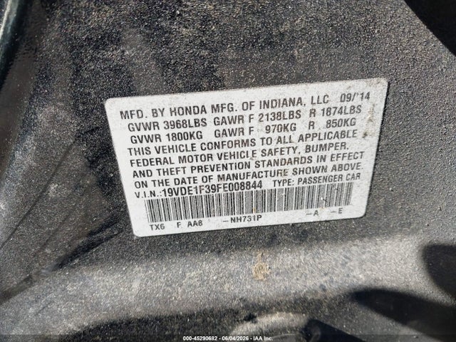 2015 Acura Ilx 2.0l მანქანა იყიდება აუქციონზე, vin: 19VDE1F39FE008844, აუქციონის ნომერი: 45290682
