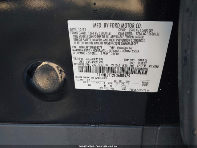 Aukcja sprzedaży 2015 Lincoln Mks Ecoboost, vin: 1LNHL9FT2FG608579, numer aukcji: 45290702