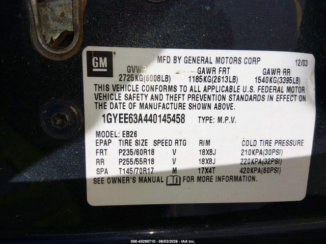 Продажа на аукционе авто 2004 Cadillac Srx V8, vin: 1GYEE63A440145458, номер лота: 45290710