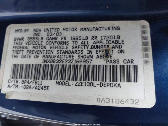 Продажа на аукционе авто 2003 Toyota Corolla Ce, vin: 1NXBR32E23Z166957, номер лота: 45290728