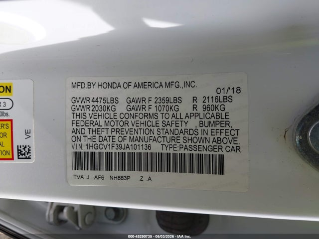 1HGCV1F39JA101136 Honda Accord Sport