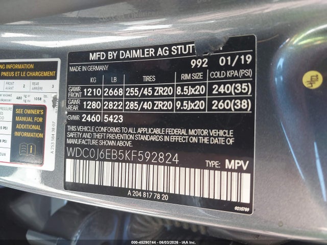 Aukcja sprzedaży 2019 Mercedes-benz Amg Glc 43 Coupe 4matic, vin: WDC0J6EB5KF592824, numer aukcji: 45290744
