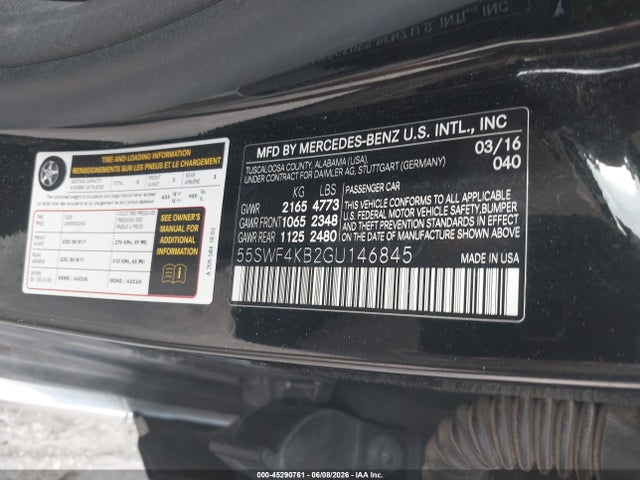 2016 Mercedes-benz C 300 4matic მანქანა იყიდება აუქციონზე, vin: 55SWF4KB2GU146845, აუქციონის ნომერი: 45290761
