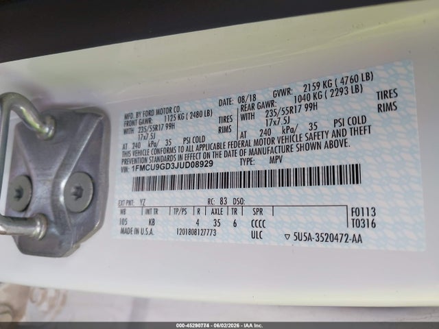 Ford ESCAPE SE 2018 1FMCU9GD3JUD08929 Image 9