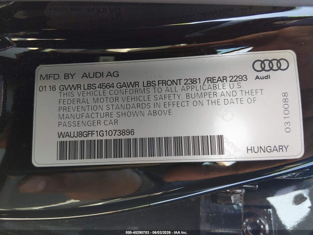 Aukcja sprzedaży 2016 Audi A3 2.0t Premium, vin: WAUJ8GFF1G1073896, numer aukcji: 45290783