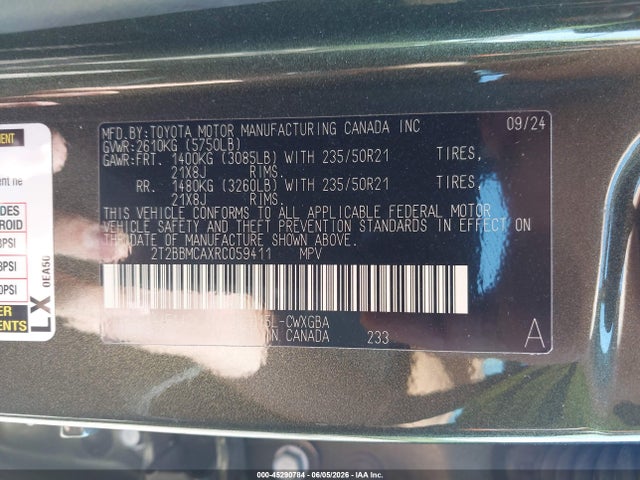 Auction sale of the 2024 Lexus Rx 350h Premium, vin: 2T2BBMCAXRC059411, lot number: 45290784