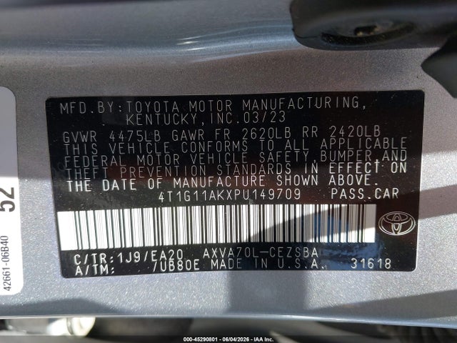 Toyota CAMRY SE 2023 4T1G11AKXPU149709 Image 9