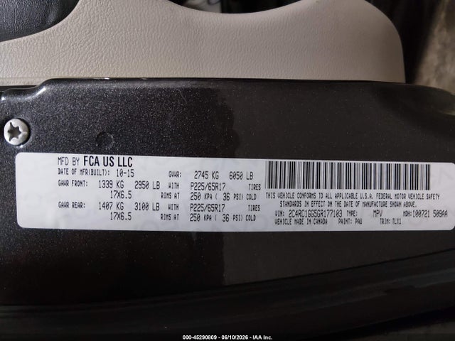 Продаж на аукціоні авто 2016 Chrysler Town & Country Limited Platinum, vin: 2C4RC1GG5GR177103, номер лоту: 45290809