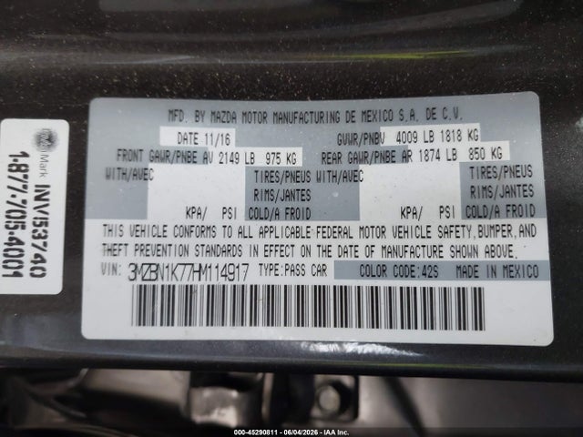 3MZBN1K77HM114917 Mazda Mazda3 Sport