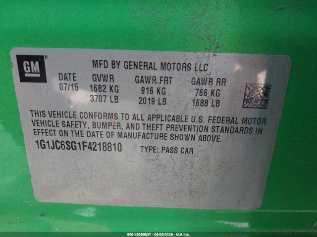 Chevrolet Sonic Lt Auto 2015 1G1JC6SG1F4218810 Image 9