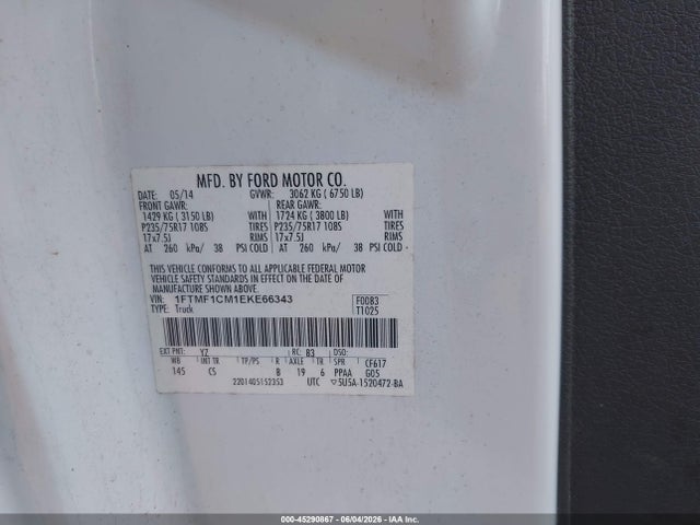 Ford F-150 Xl 2014 1FTMF1CM1EKE66343 Image 9