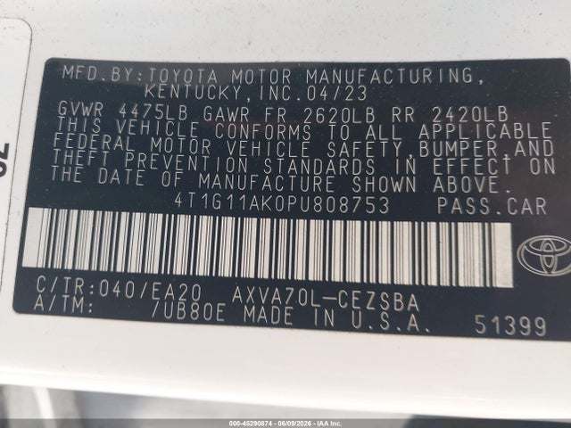 Toyota CAMRY SE 2023 4T1G11AK0PU808753 Image 9
