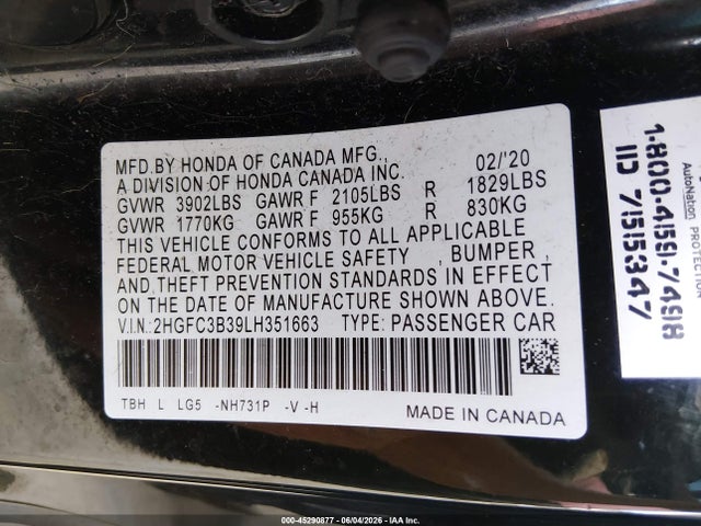 Honda CIVIC EX 2020 2HGFC3B39LH351663 Image 9