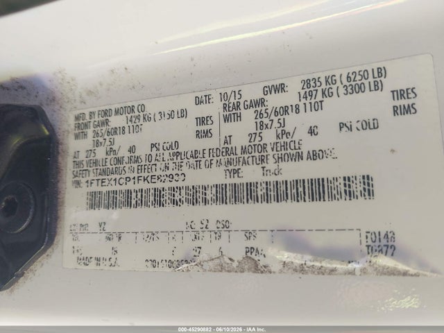 Aukcja sprzedaży 2015 Ford F-150 Xlt, vin: 1FTEX1CP1FKE82930, numer aukcji: 45290882