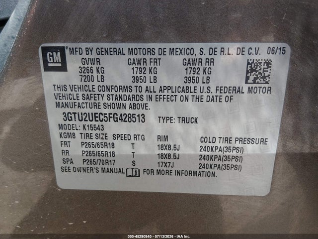 GMC Sierra 1500 Sle 2015 3GTU2UEC5FG428513 Image 9