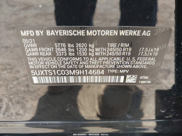 2021 Bmw X3 Phev Xdrive30e მანქანა იყიდება აუქციონზე, vin: 5UXTS1C03M9H14684, აუქციონის ნომერი: 45290941
