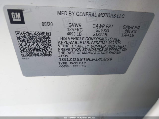 Продажа на аукционе авто 2020 Chevrolet Malibu Fwd Lt, vin: 1G1ZD5ST9LF145239, номер лота: 45290947