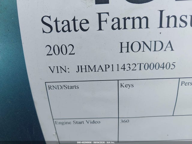 Продажа на аукционе авто 2002 Honda S2000, vin: JHMAP11432T000405, номер лота: 45290956