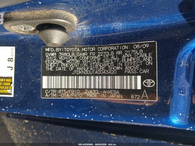 45290960 :رقم المزاد ، JTDKN3DU1A0043420 vin ، 2010 Toyota Prius Iii مزاد بيع