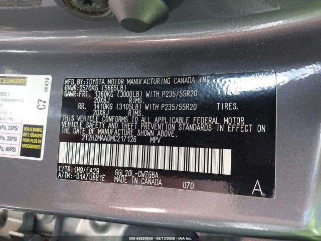 Продажа на аукционе авто 2021 Lexus Rx 350, vin: 2T2HZMAA0MC217126, номер лота: 45290980
