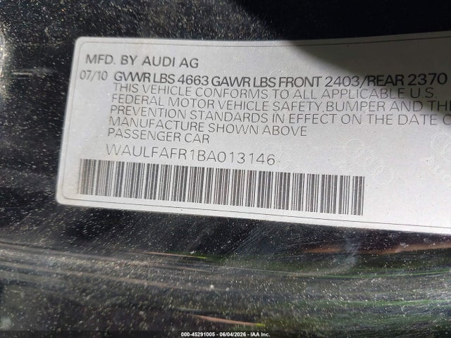 45291005 :رقم المزاد ، WAULFAFR1BA013146 vin ، 2011 Audi A5 2.0t Premium مزاد بيع