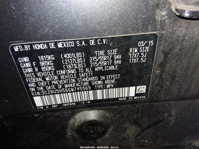 3CZRU5H56GM745569 Honda HR-V EX