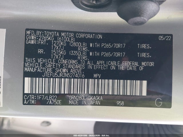 Toyota 4runner 2022 JTEFU5JR3N5274016 Image 9