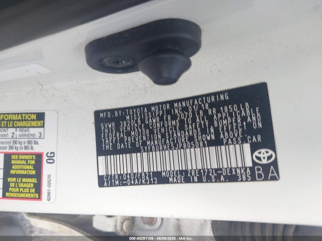 Продаж на аукціоні авто 2018 Toyota Corolla Le, vin: 5YFBURHE5JP805081, номер лоту: 45291106