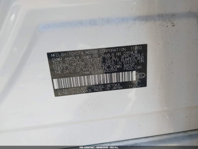 Продаж на аукціоні авто 2011 Lexus Es 350, vin: JTHBK1EG7B2430354, номер лоту: 45291147