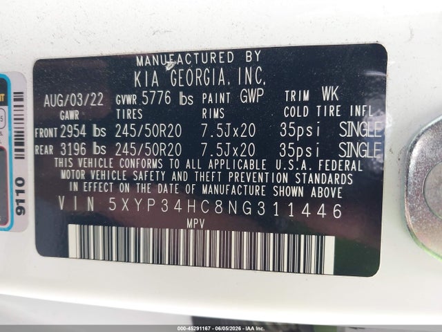 KIA Telluride Ex 2022 5XYP34HC8NG311446 Image 9
