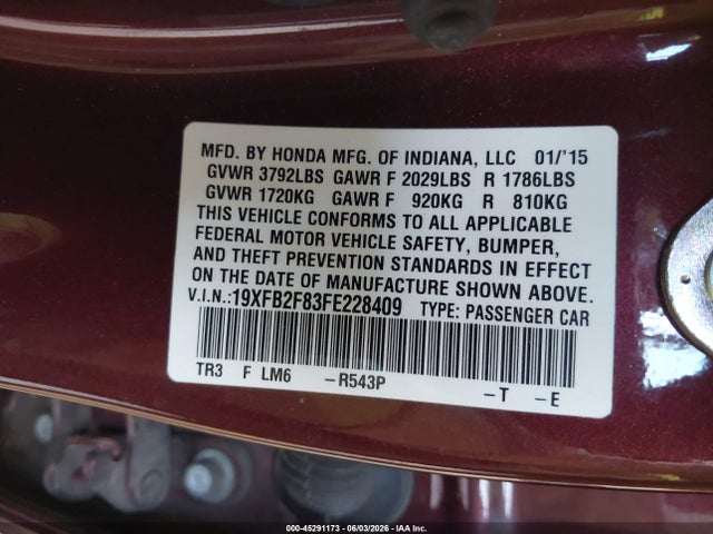 Honda CIVIC EX 2015 19XFB2F83FE228409 Image 9
